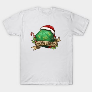 D20 Merry Critmas Dice Green T-Shirt